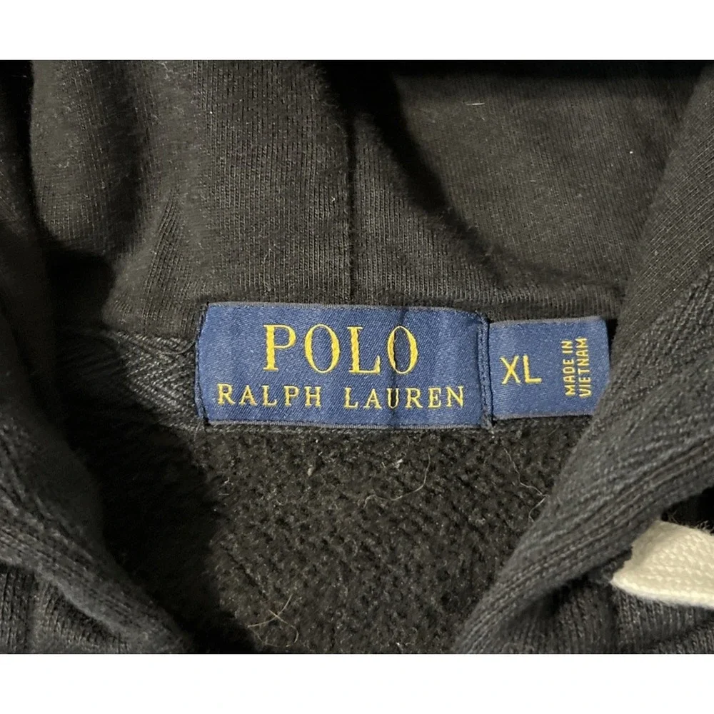 Polo Ralph Lauren Full Zip Fleece Lined Hooded Black Sweatshirt Size XL